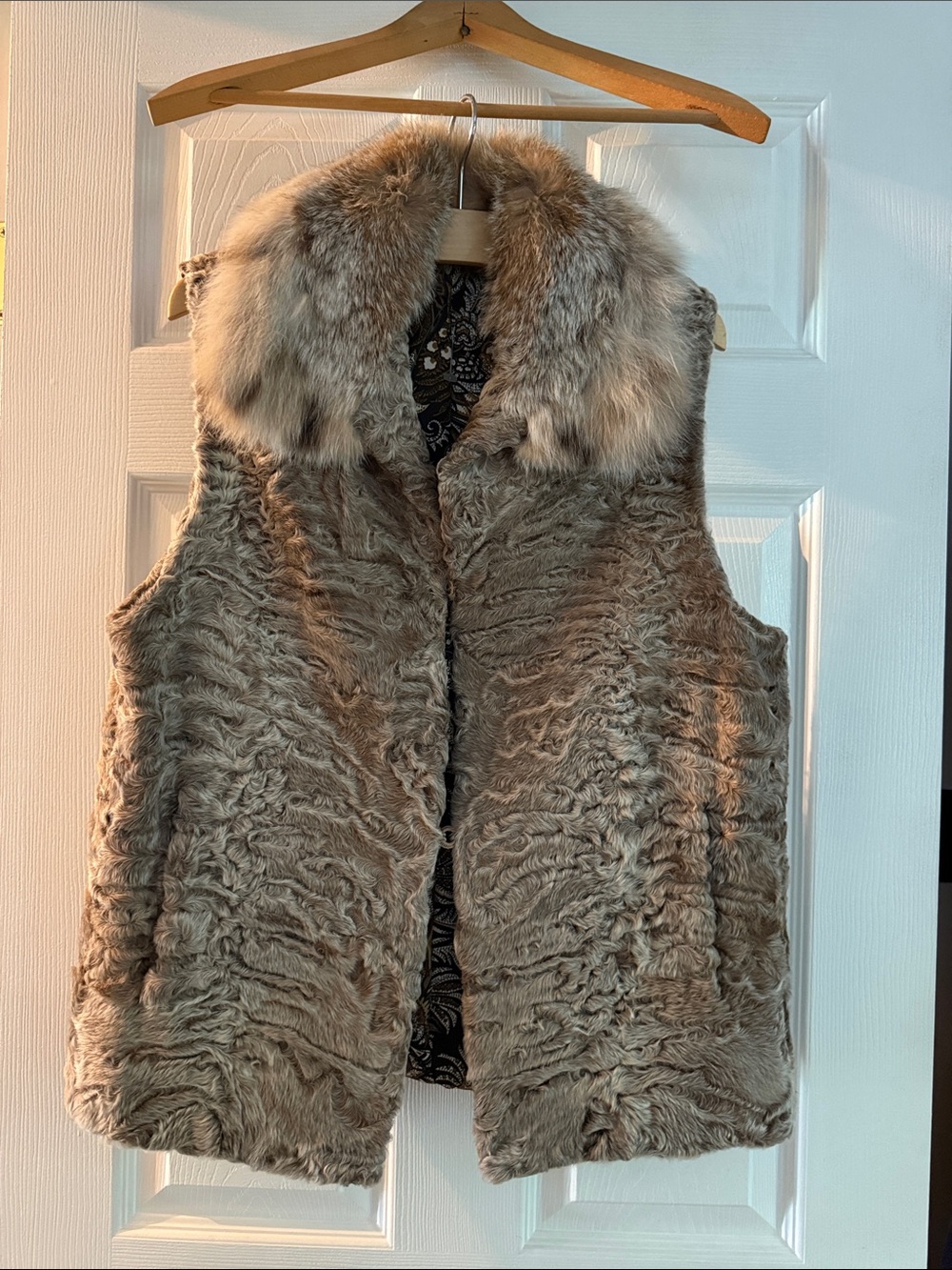 Taupe  Fur Vest with Fox Fur Collar